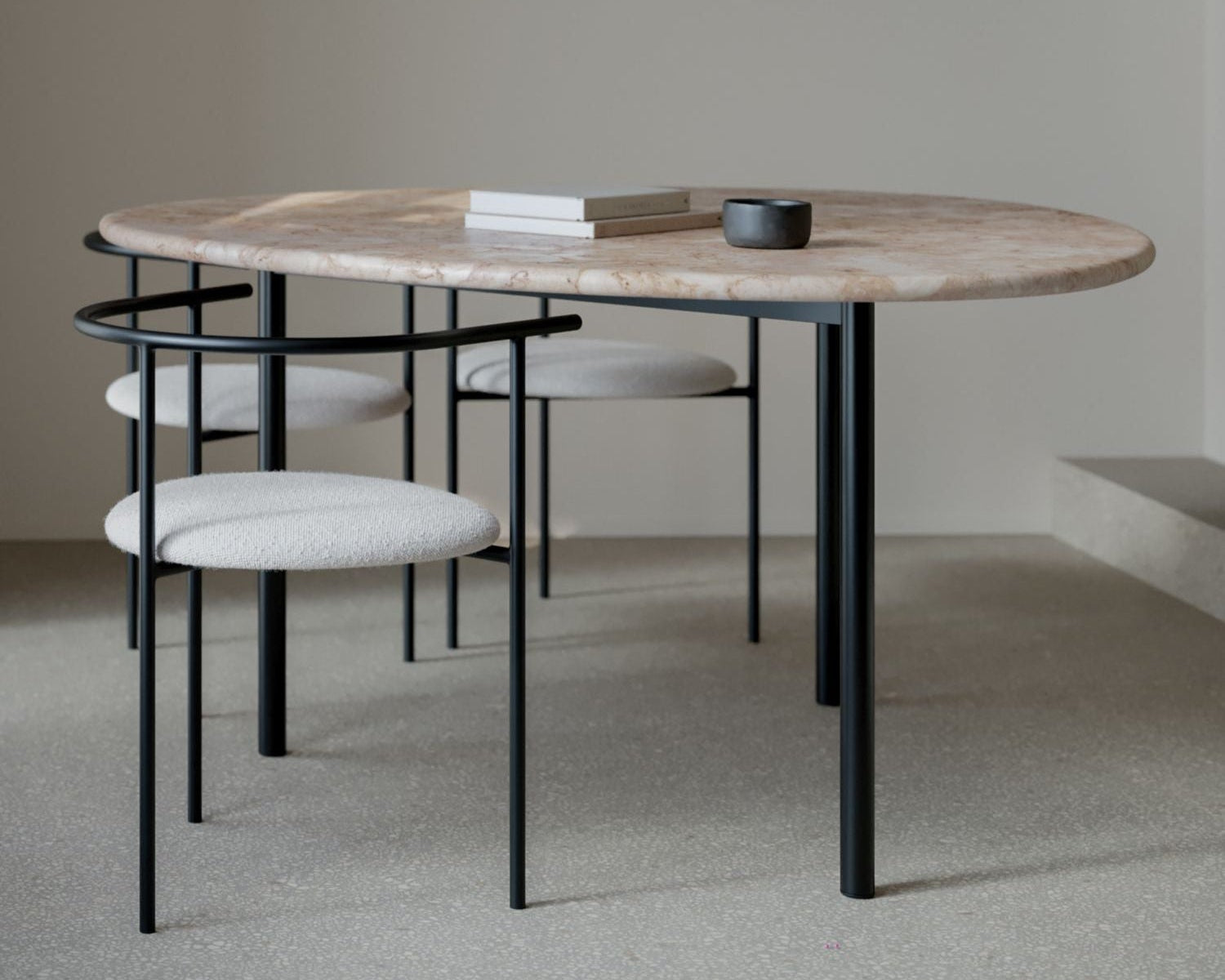 AITAI set - Lioz Limestone Table & 6x Metal Frame Armchair by Kengo Kuma