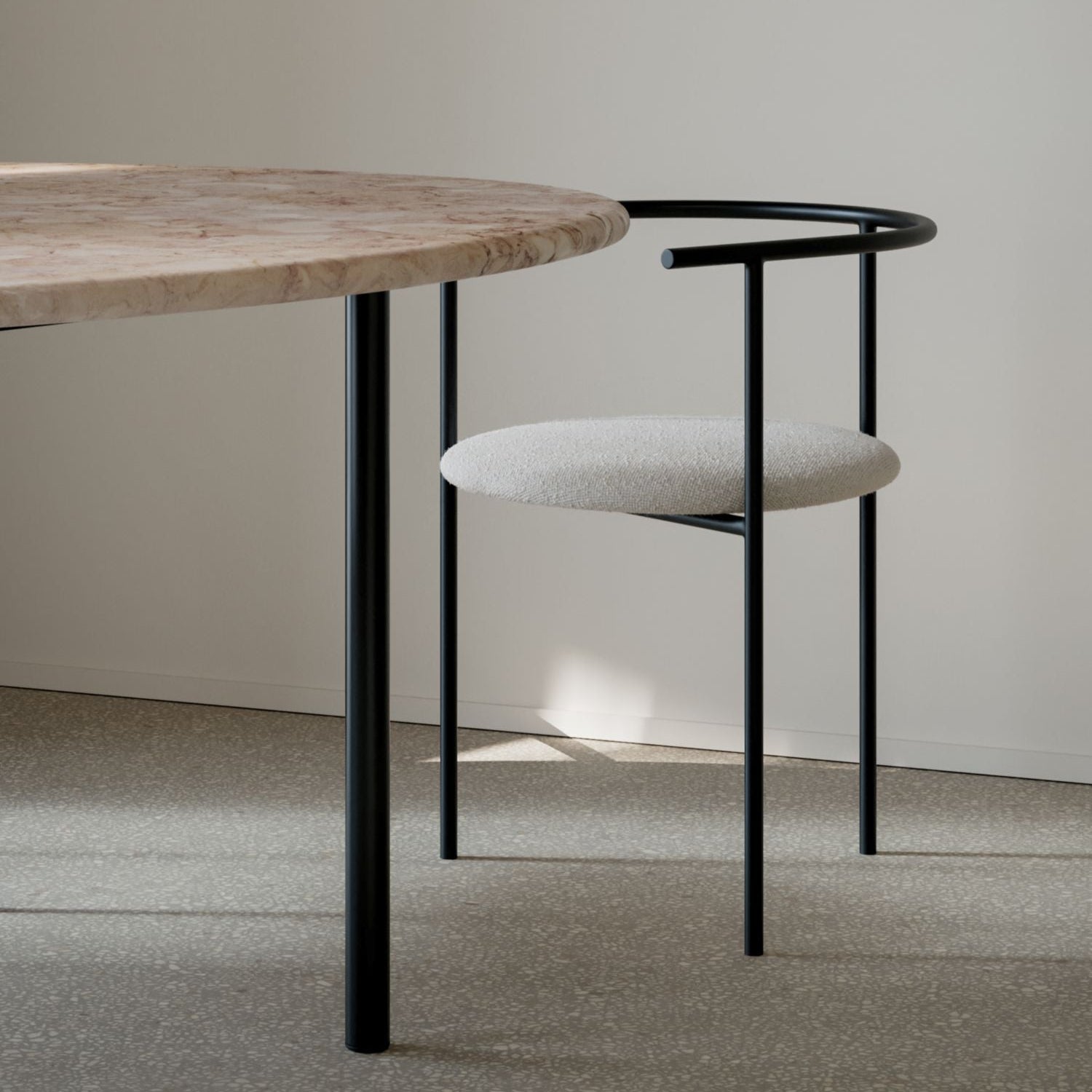 AITAI set - Lioz Limestone Table & 6x Metal Frame Armchair by Kengo Kuma
