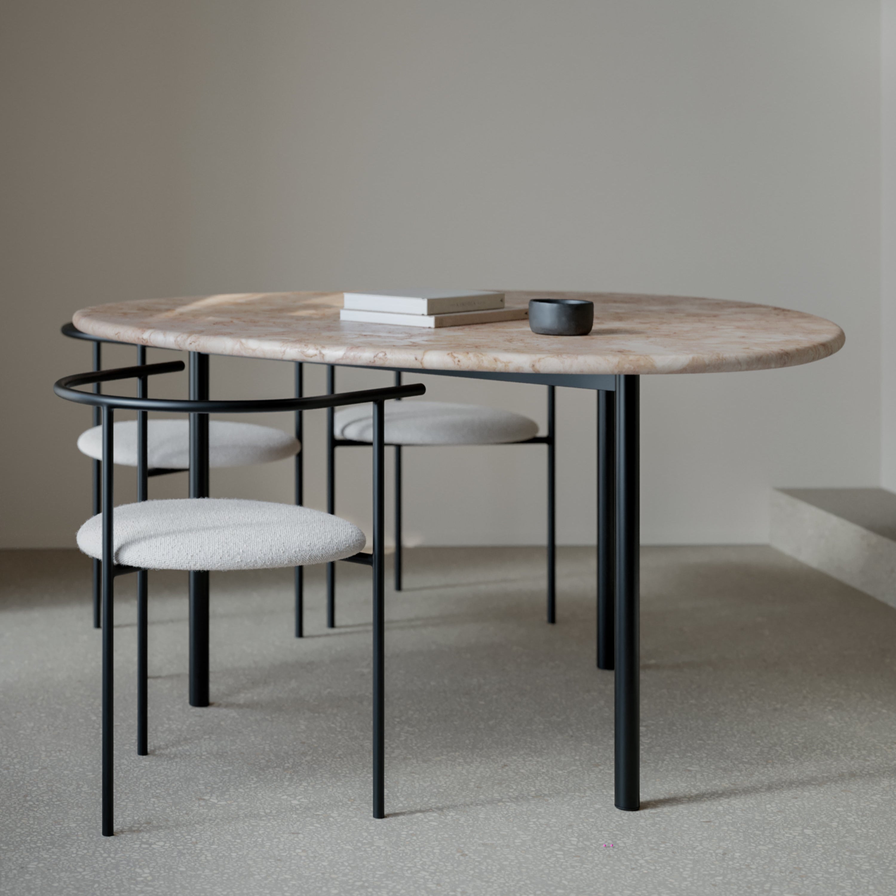 AITAI - Lioz Limestone Table & 6x Metal Frame Armchair by Kengo Kuma