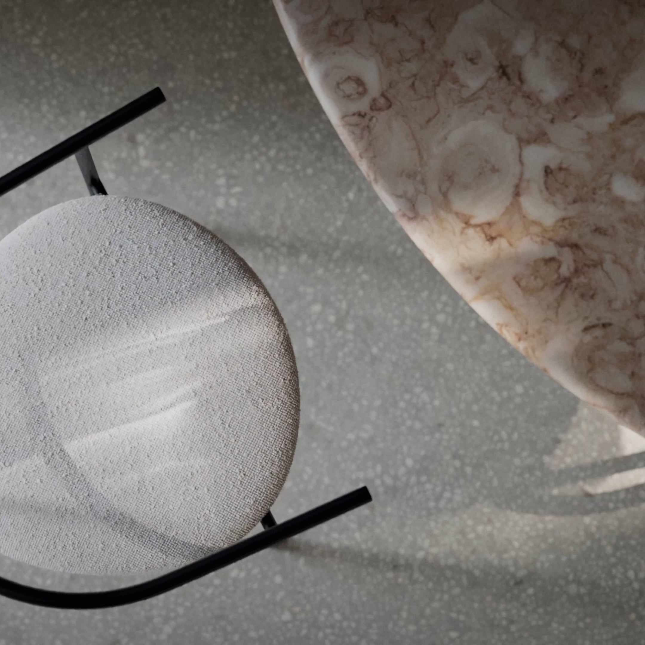 AITAI - Lioz Limestone Table & 6x Metal Frame Armchair by Kengo Kuma