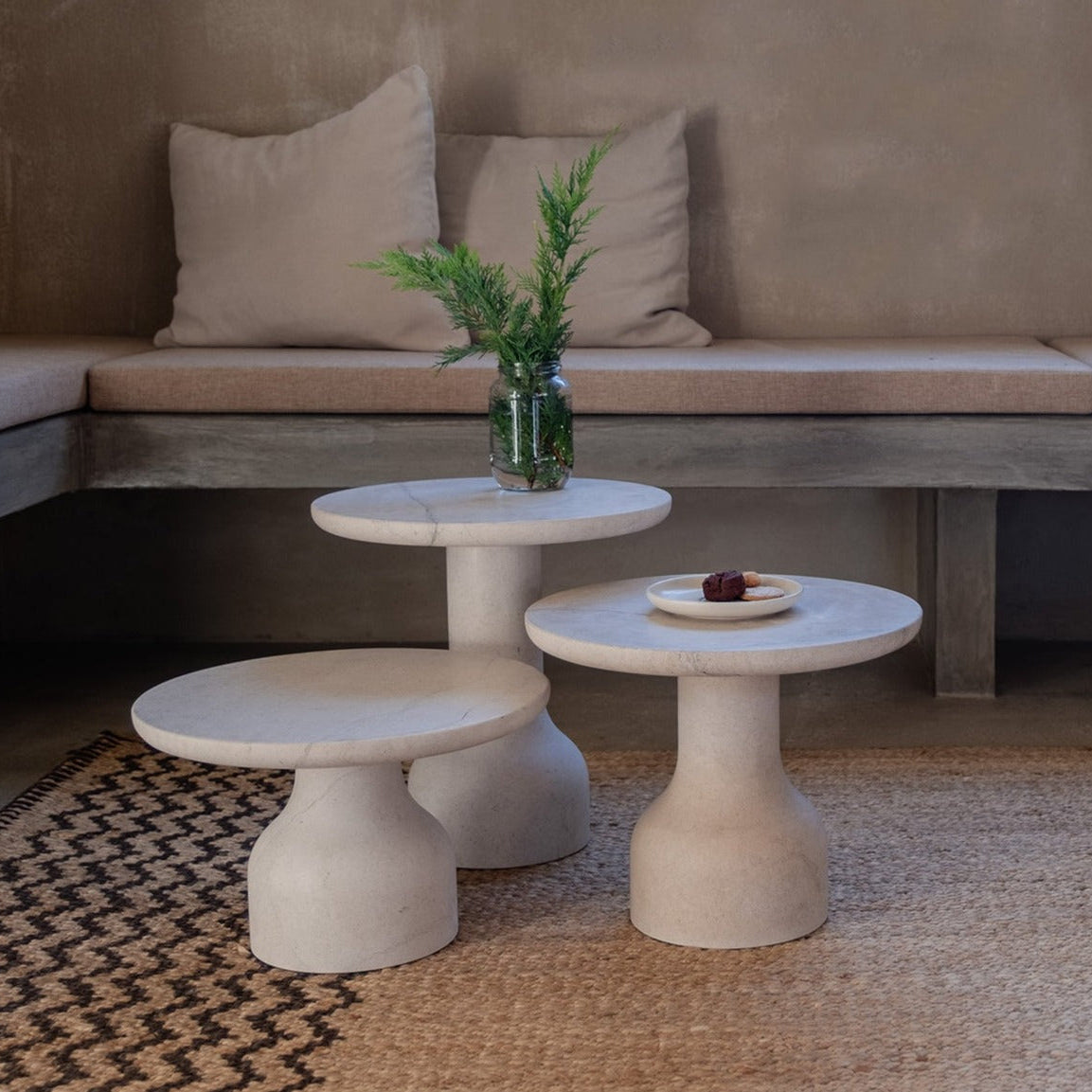 PESO– Minimalist Round Side Table in Limestone