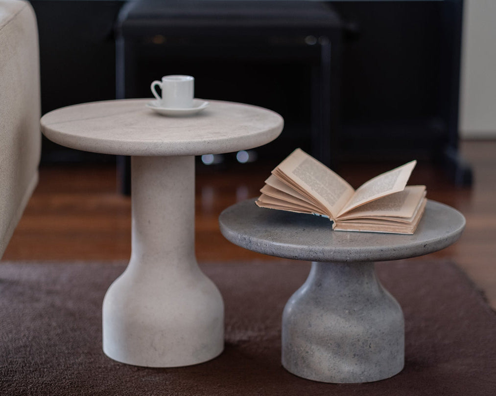 PESO Set – 3x Minimalist Round Side Table in Limestone