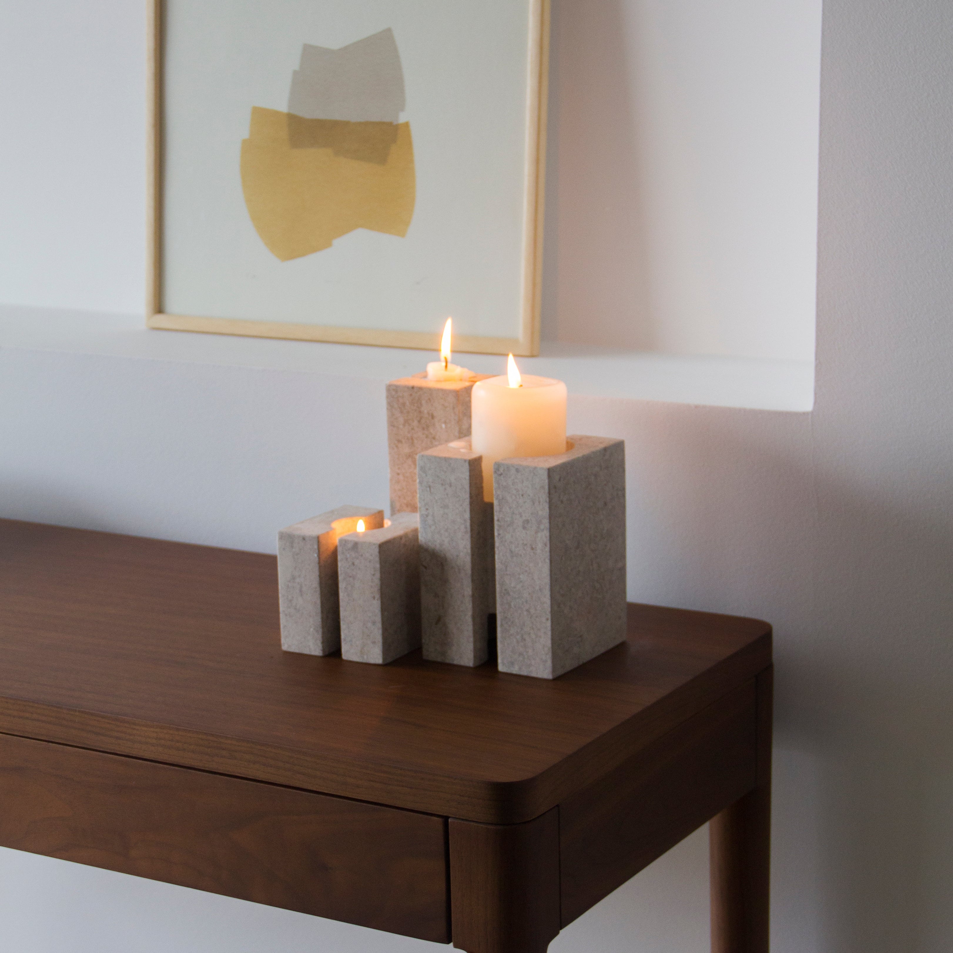 LEVE Set – 3x Sculptural Candle Holder in Limestone
