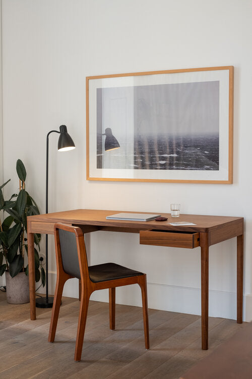 Office Set in Walnut - Front Desk & Cast Chair Leather Black