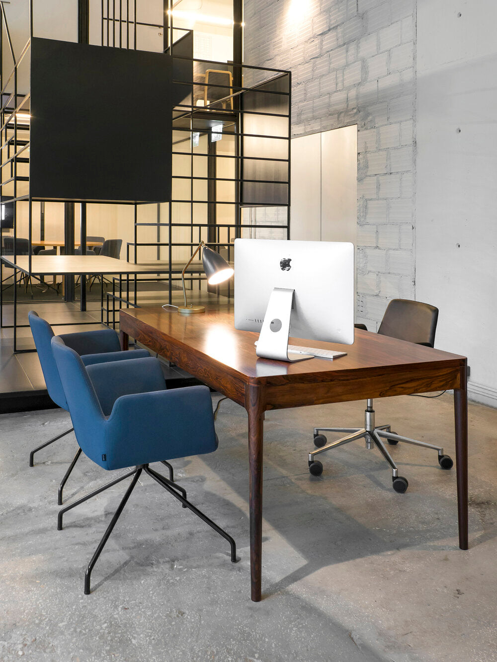 Minimalist Modern OFFICE Set - 1 FRONT Desk in Walnut 120x60 cm + 1 Minimalist Modern Chair in Walnut Wood Leather Cast Collection - 2 Pieces