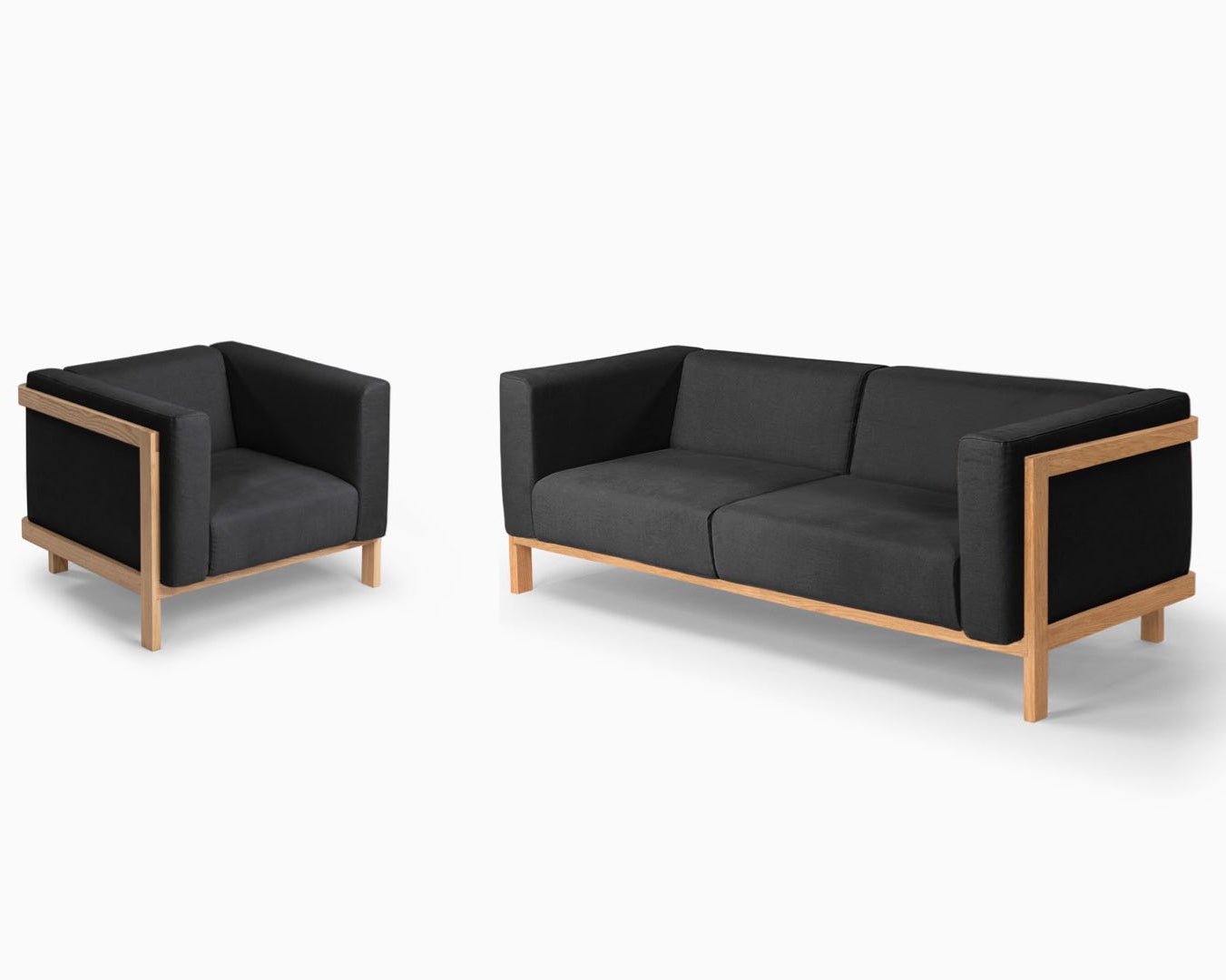 2x LIFT – Lounge Chair  & Three Seat Sofa in Solid Wood and Customizable Seat