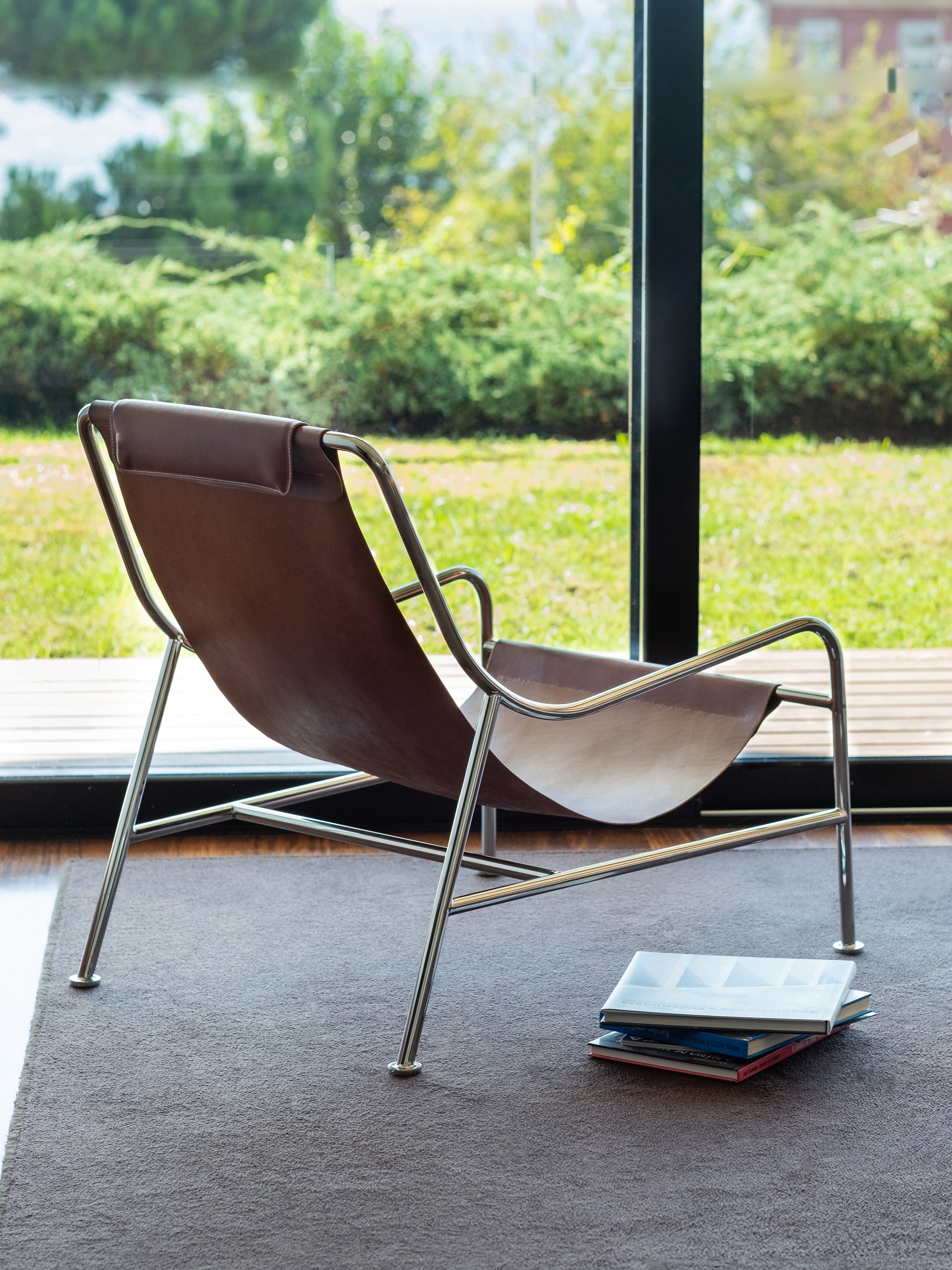 2x LISBOA - Minimalist Stainless Steel Armchair with Leather Finish