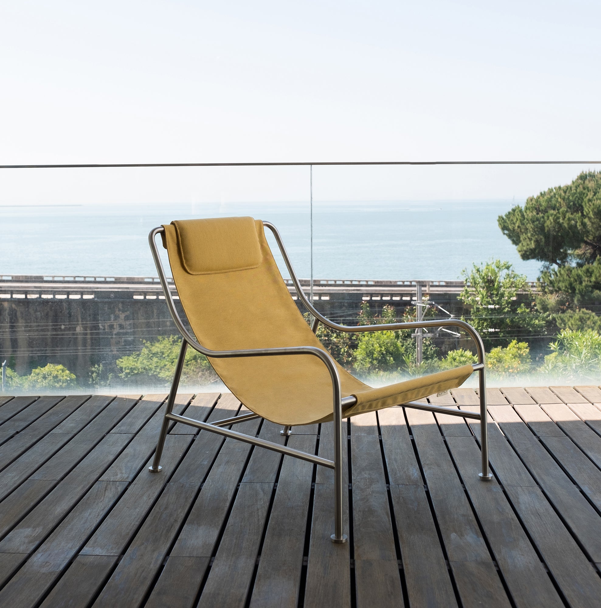 2x LISBOA - Minimalist Stainless Steel Armchair with Textile Finish