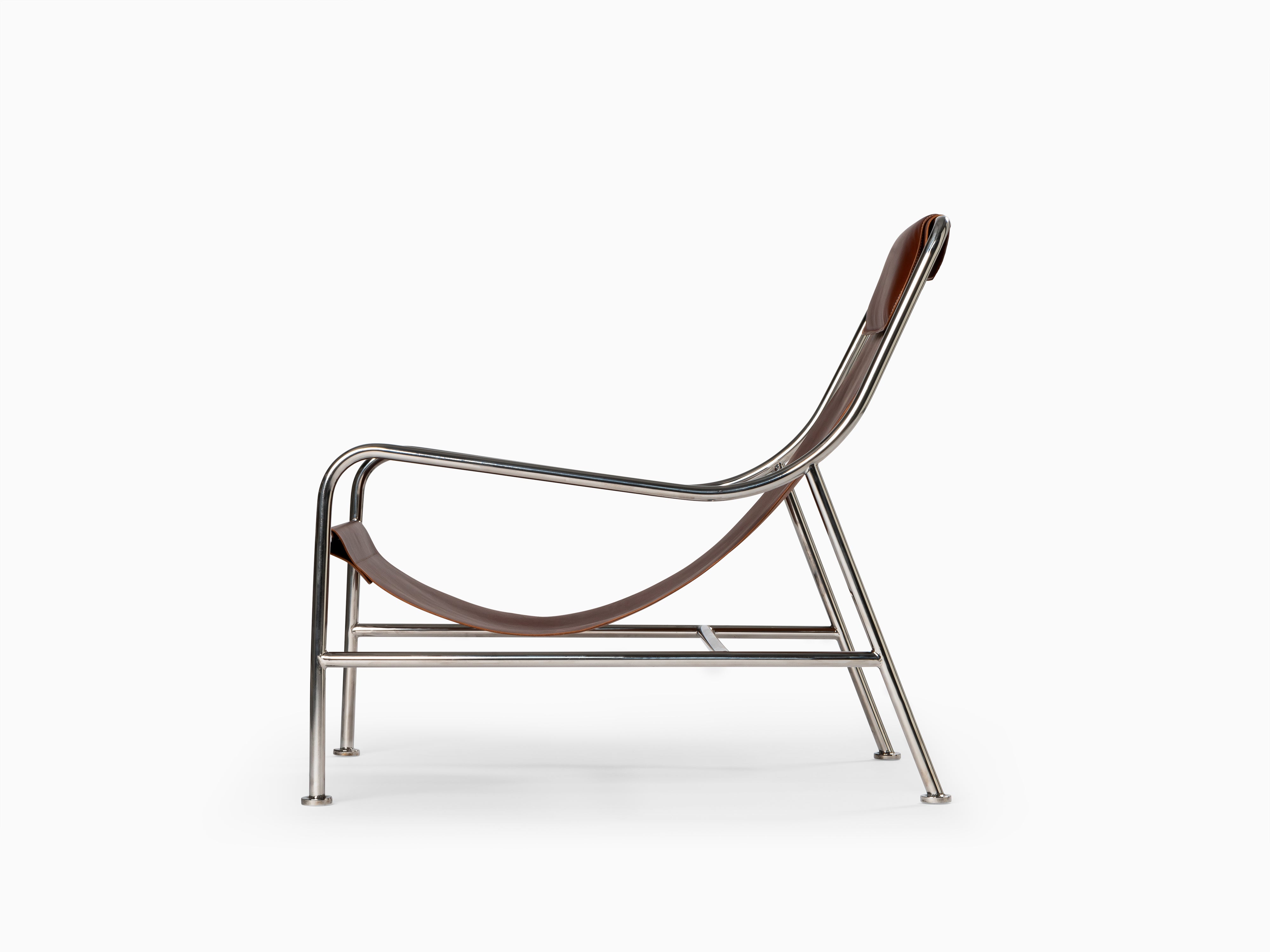 2x LISBOA - Minimalist Stainless Steel Armchair with Leather Finish