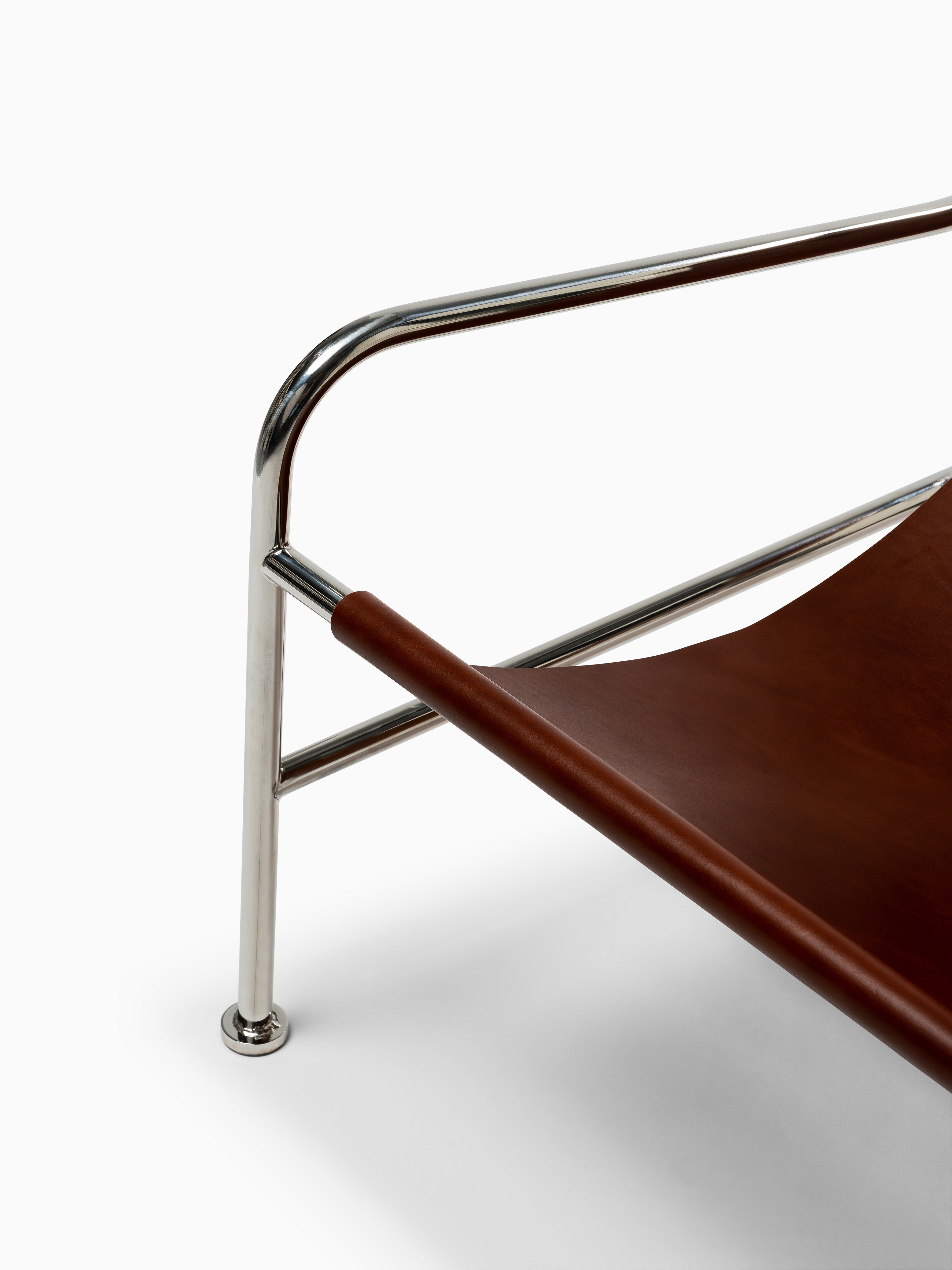 2x LISBOA - Minimalist Stainless Steel Armchair with Leather Finish