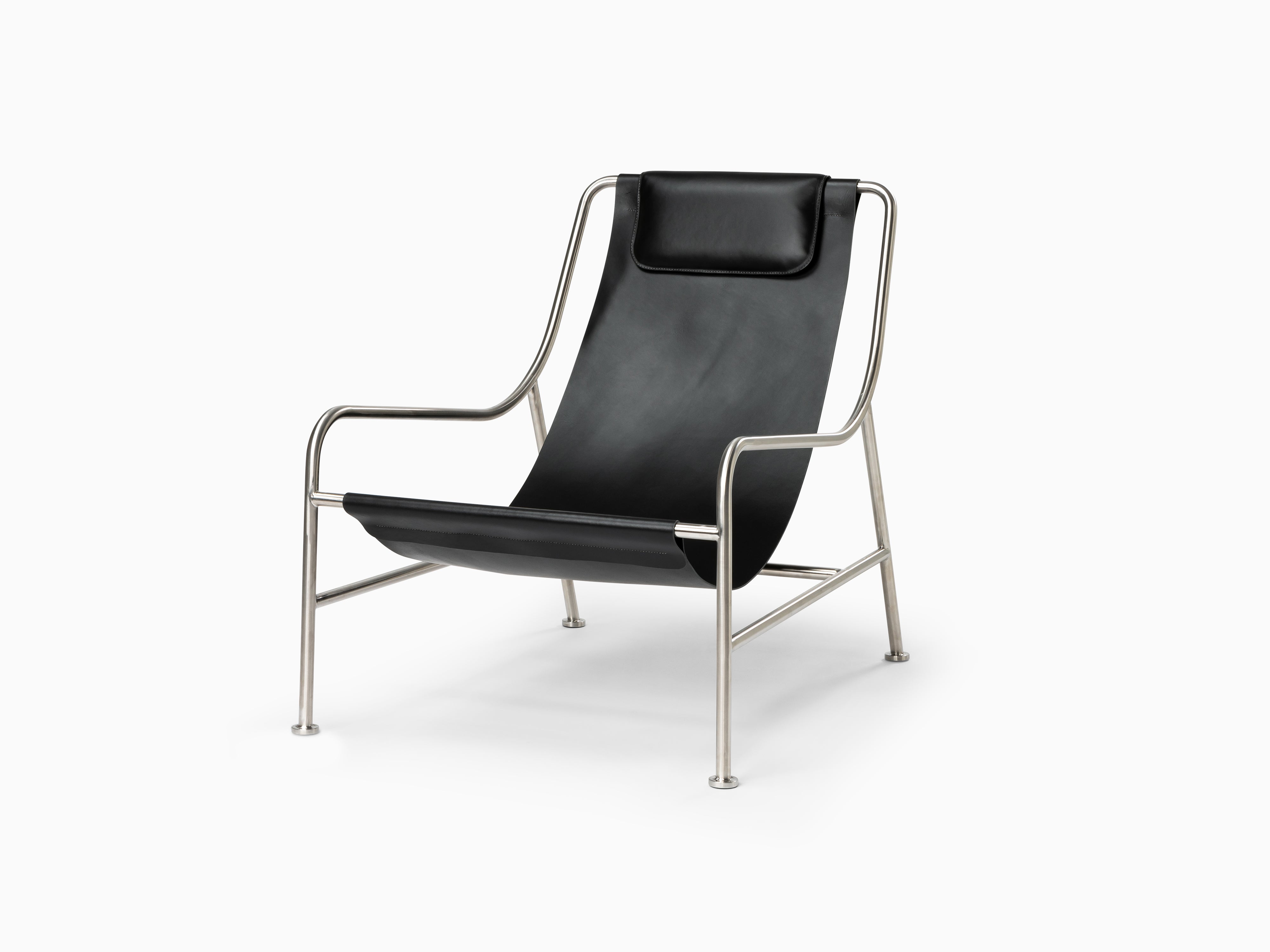 2x LISBOA - Minimalist Stainless Steel Armchair with Leather Finish
