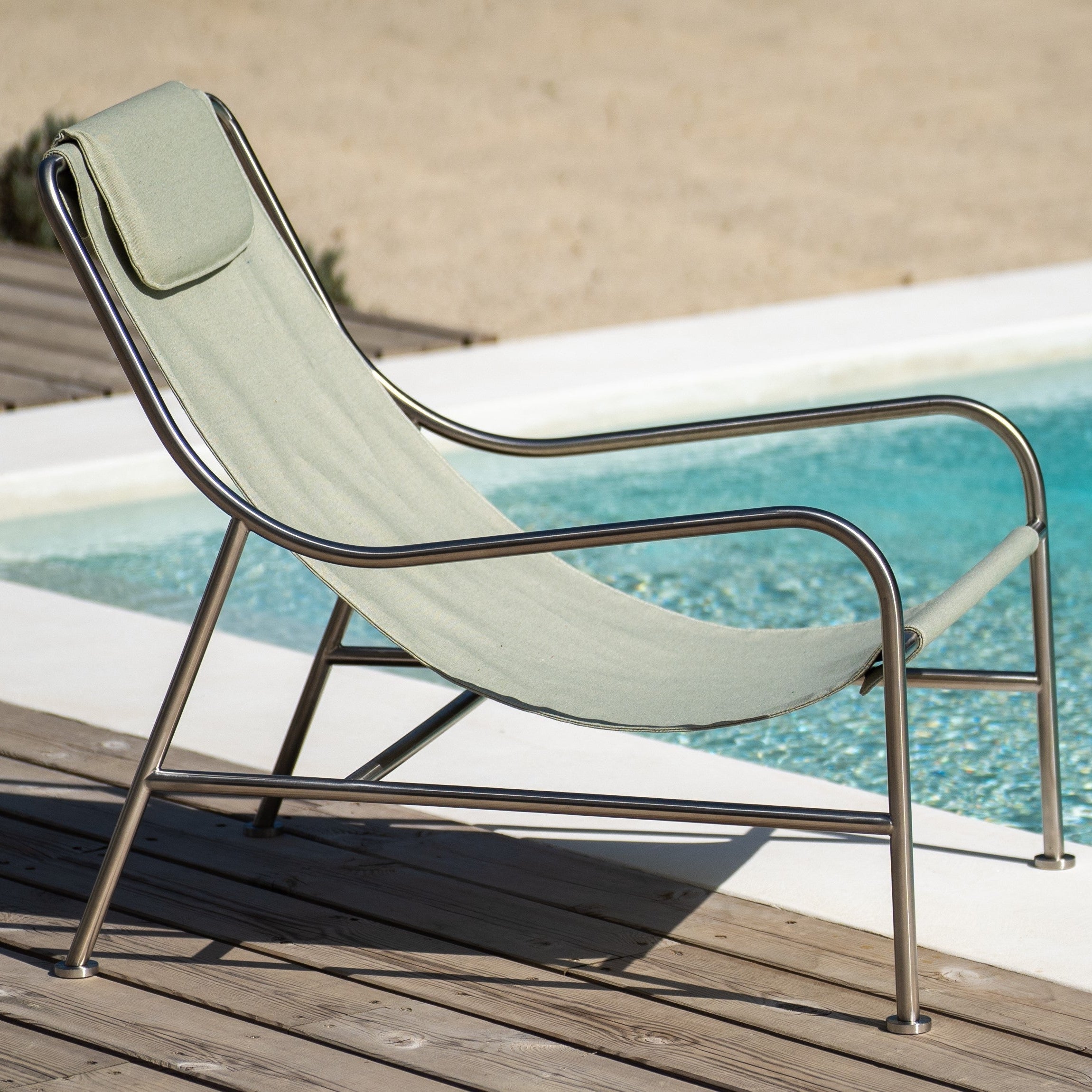 2x LISBOA - Designer Sling Chair in Textile and Stainless Steel