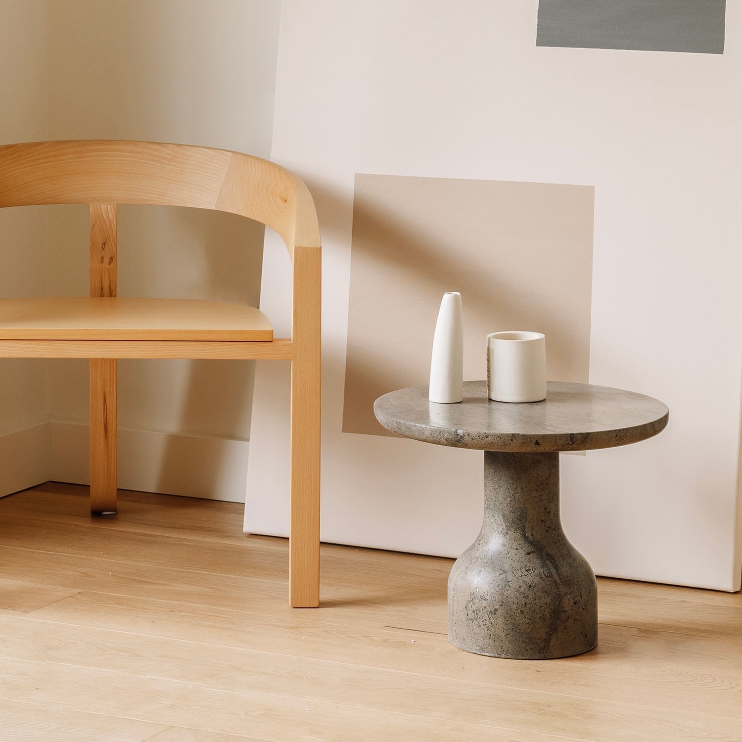 PESO Set – 3x Minimalist Round Side Table in Limestone