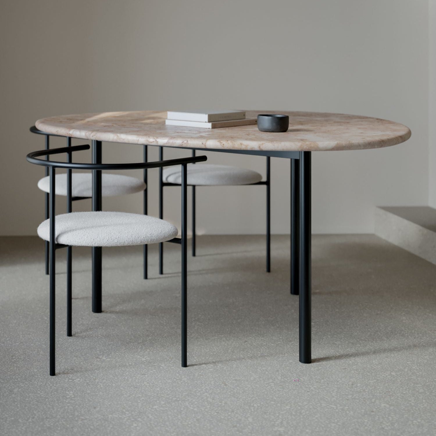 AITAI - Lioz Limestone Table & 6x Metal Frame Armchair by Kengo Kuma