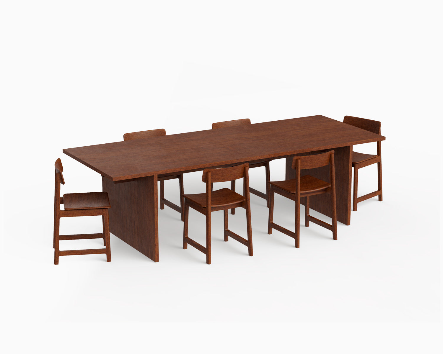 Minimalist Modern DINING Table in Walnut Wood + 6 Minimalist Modern Chair in Walnut Wood Frame Collection - 7 Pieces