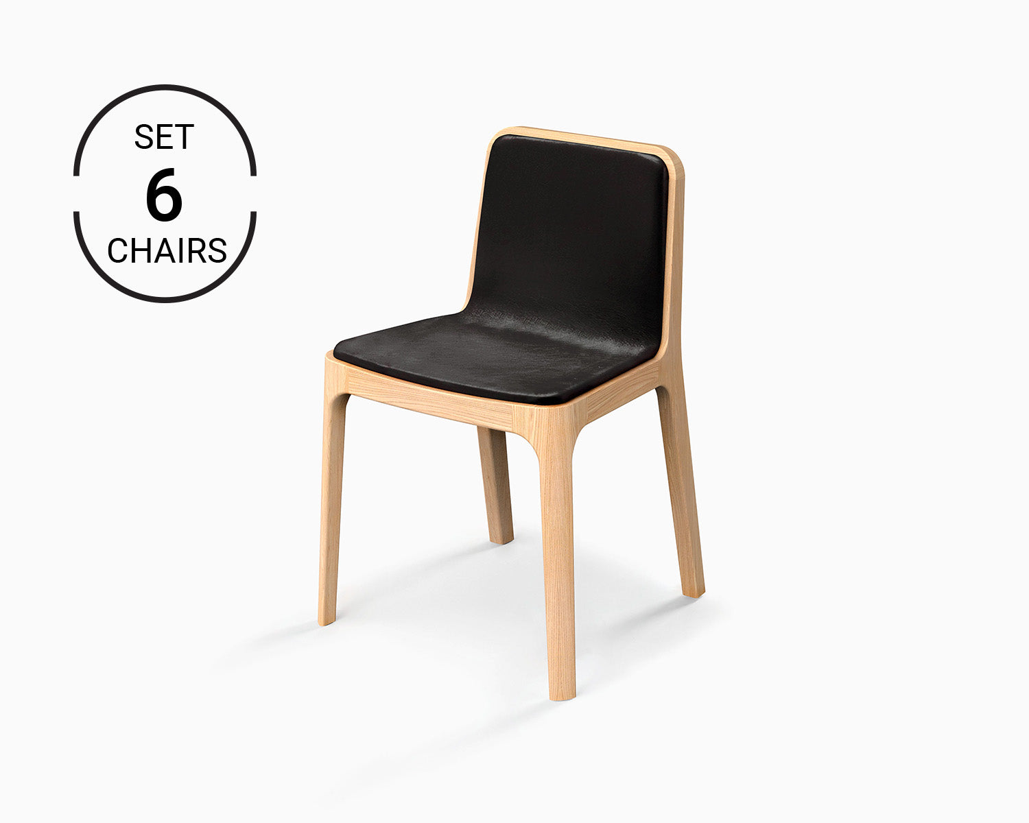 Minimalist Modern Chair in Ash Wood Leather Cast Collection - 6 Chairs