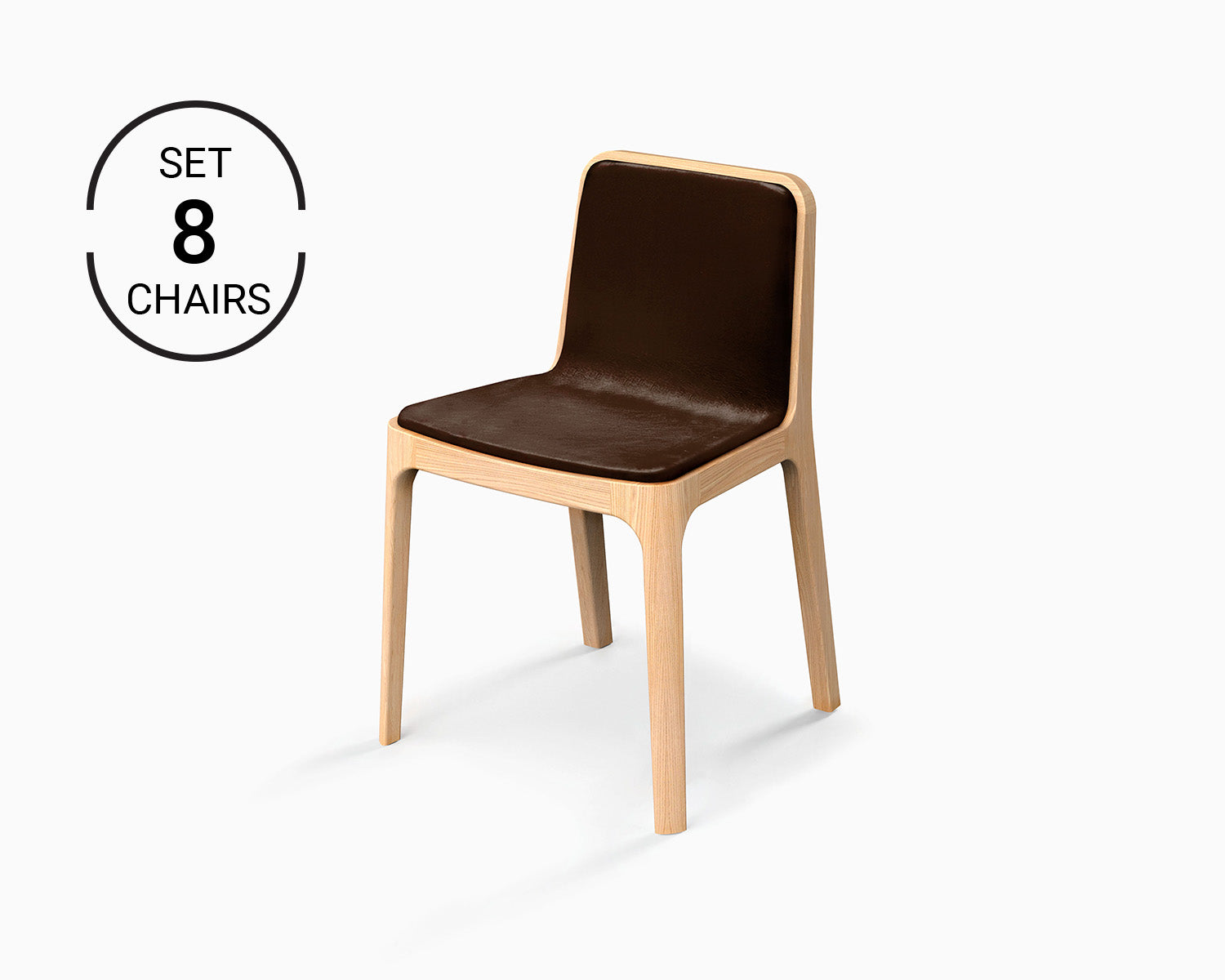 Minimalist Modern Chair in Ash Wood Leather Cast Collection - 8 Chairs