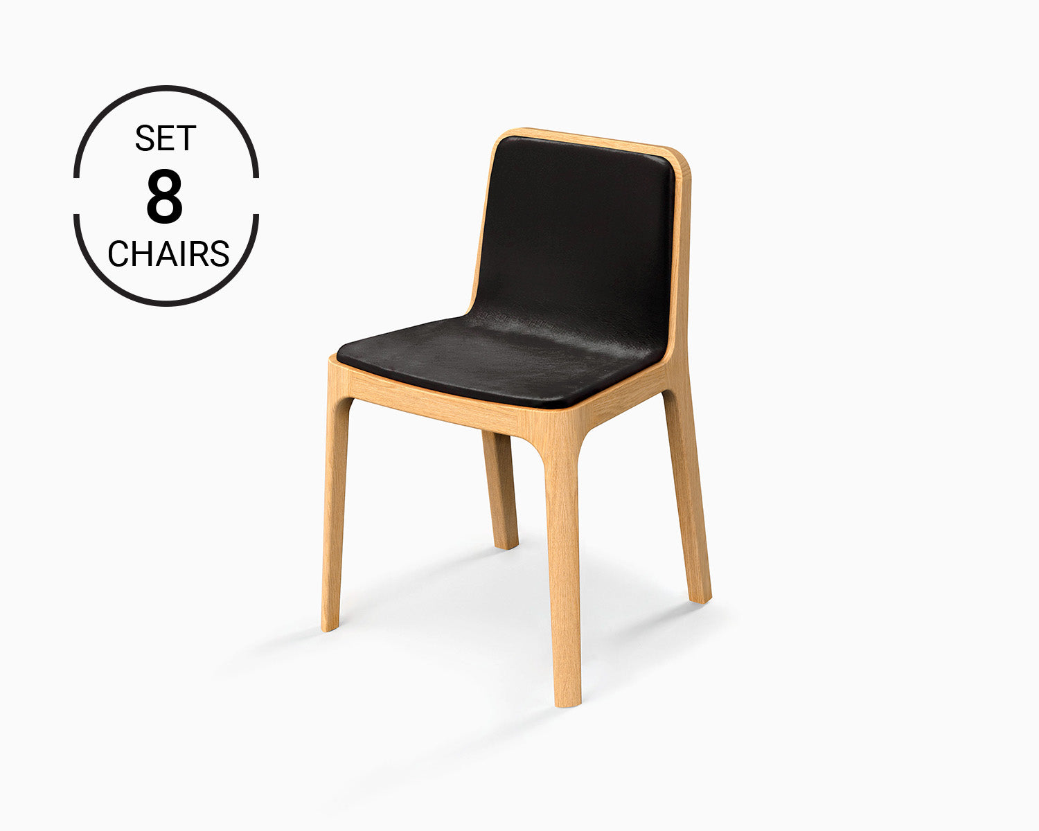 Minimalist Modern Chair in Oak Wood Leather Cast Collection - 8 Chairs