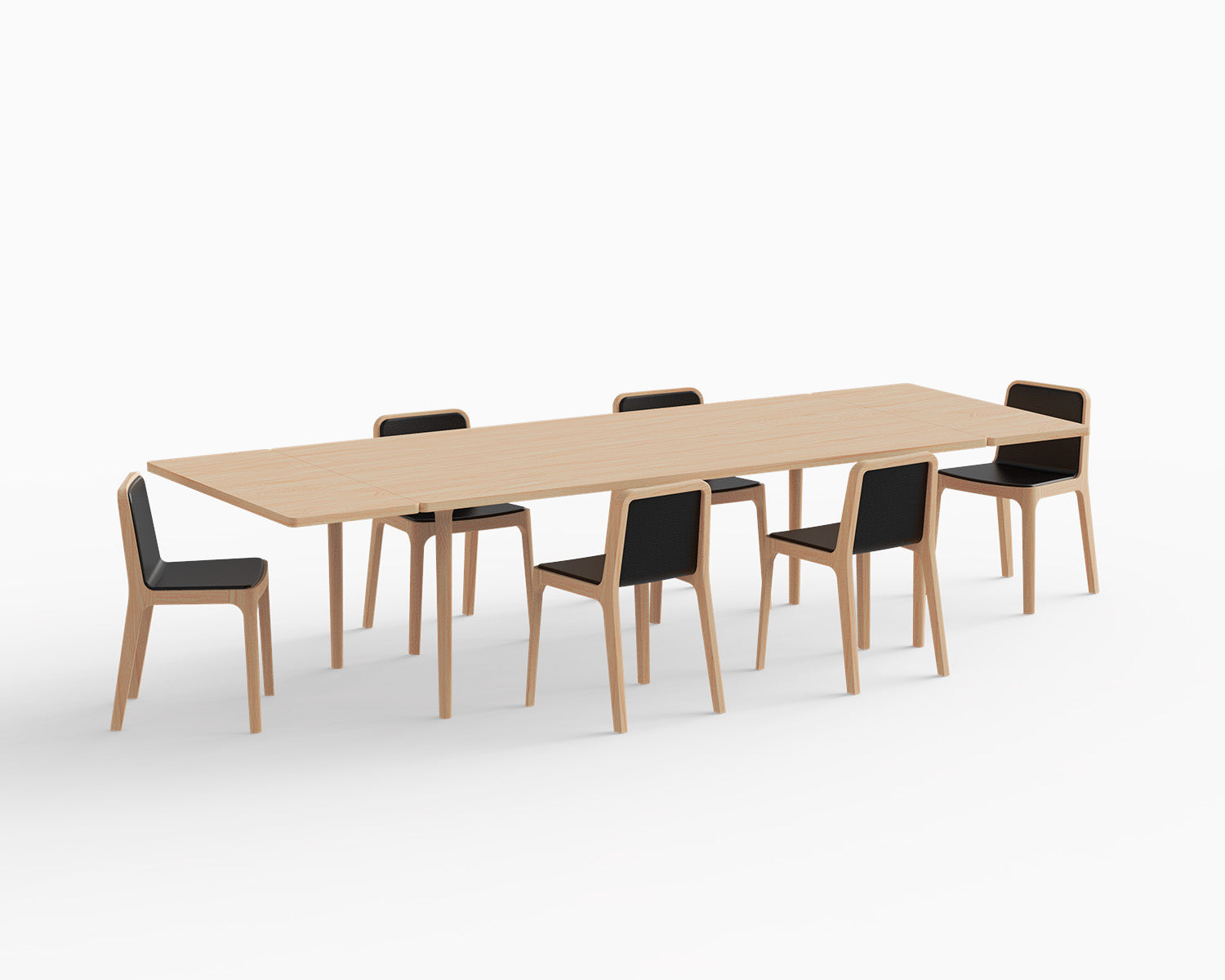 Minimalist Modern DINING Set - 1 Cast Table Extensive in Ash Wood + 6 Minimalist Modern Cast Chair in Ash Wood - 7 Pieces