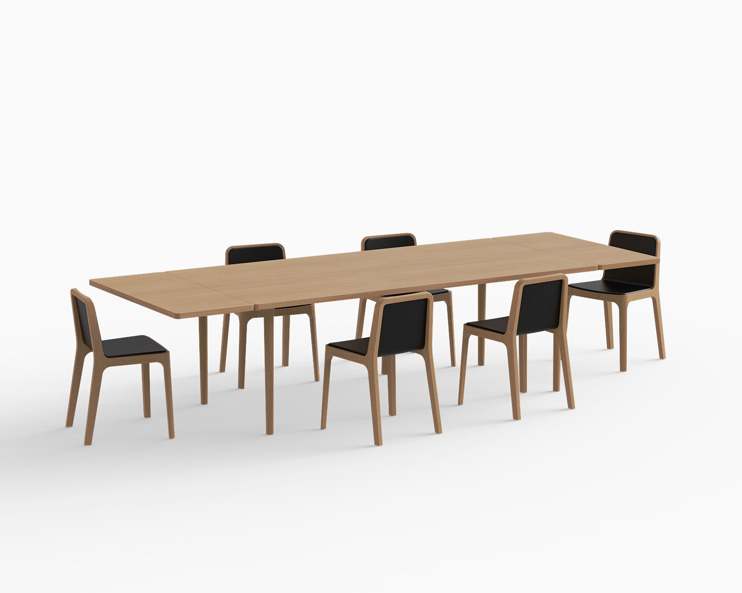 Minimalist Modern DINING set - 1 Table Extensive in Oak Wood + 6 Minimalist Modern Chair in Oak Wood  Frame & Cast Collection - 7 Pieces