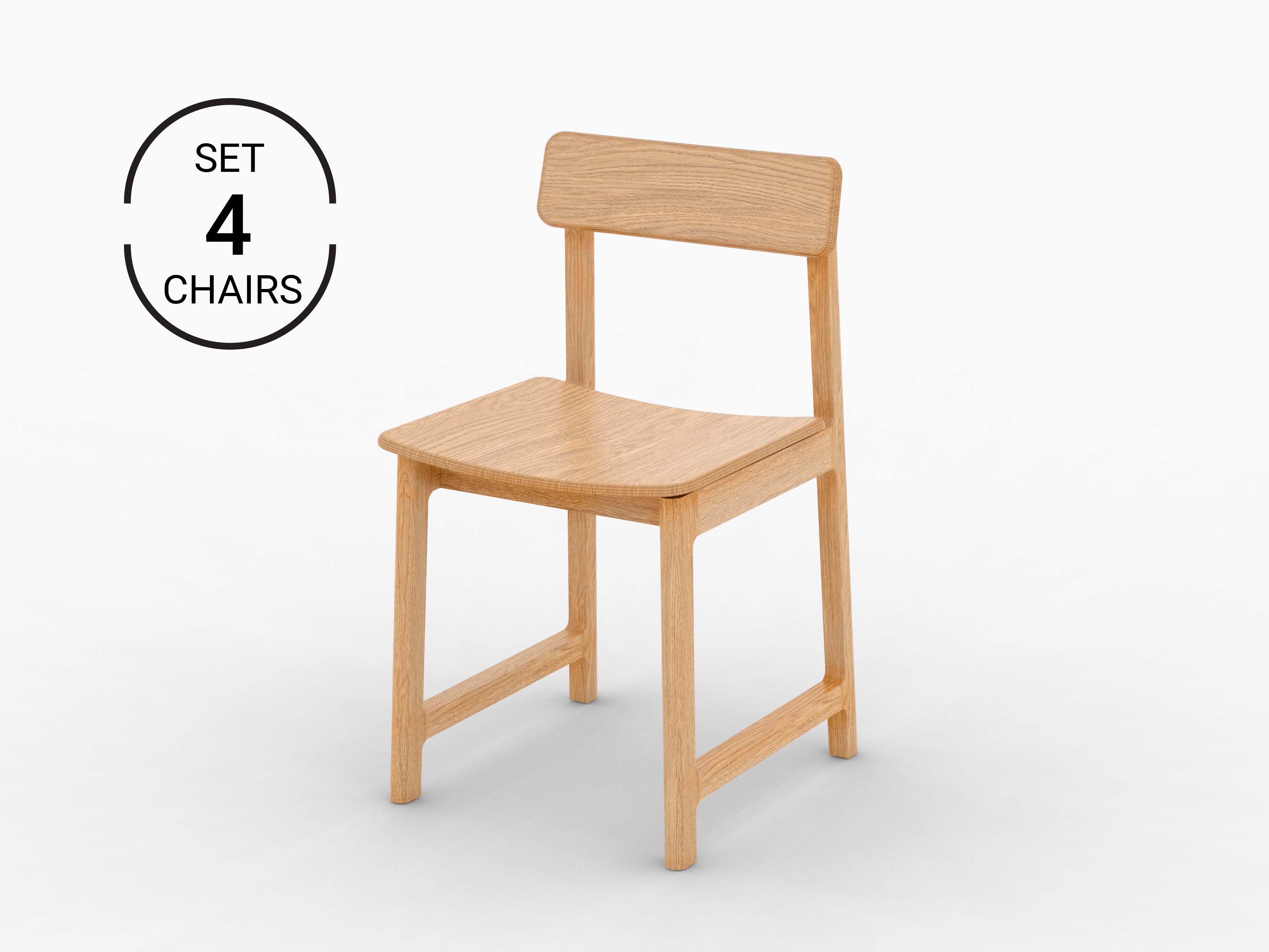 Minimalist Modern Chair in OAK Wood Frame Collection - 4 Chairs