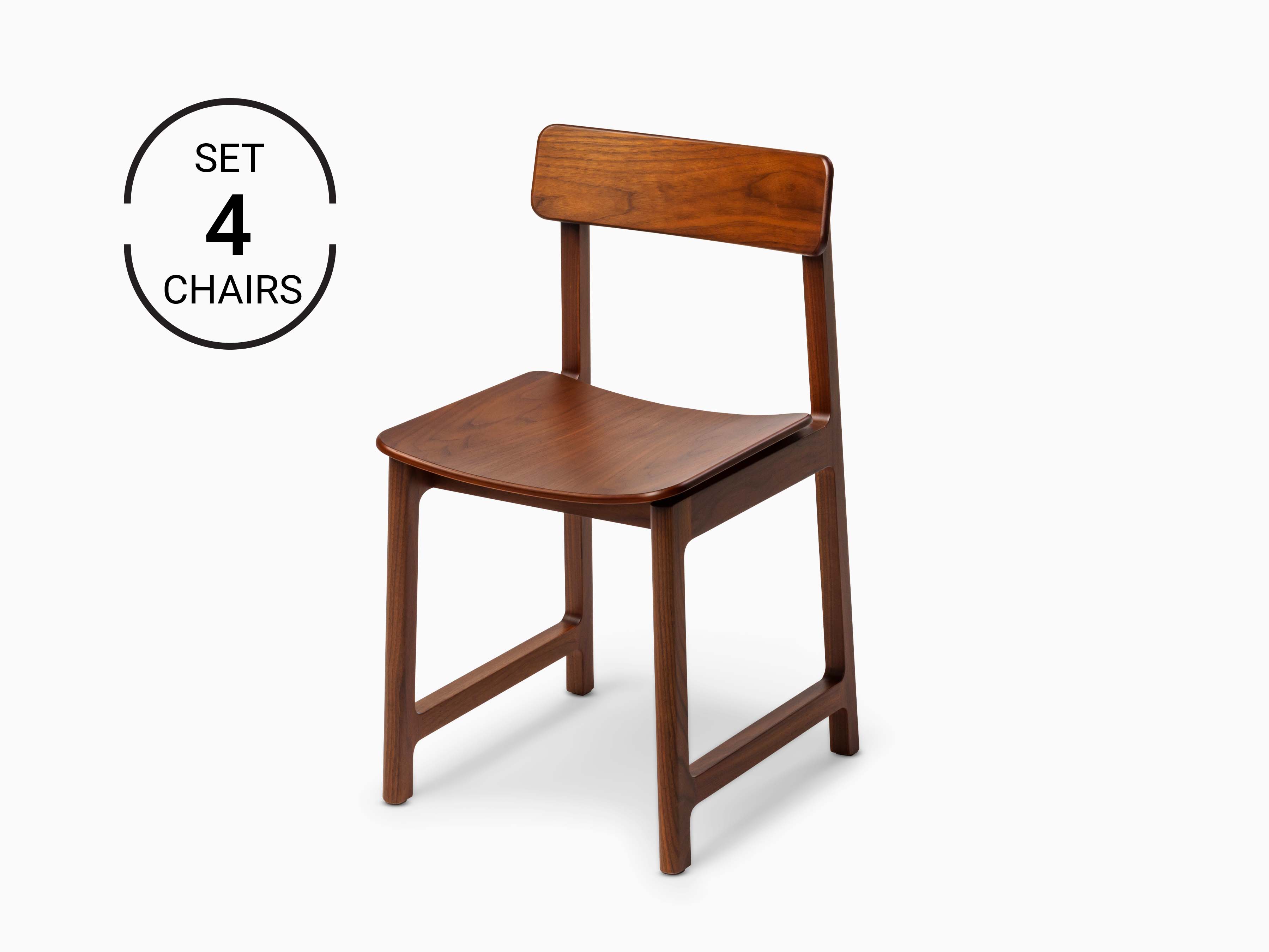 Minimalist Modern Chair in WALNUT Wood Frame Collection - 4 Chairs