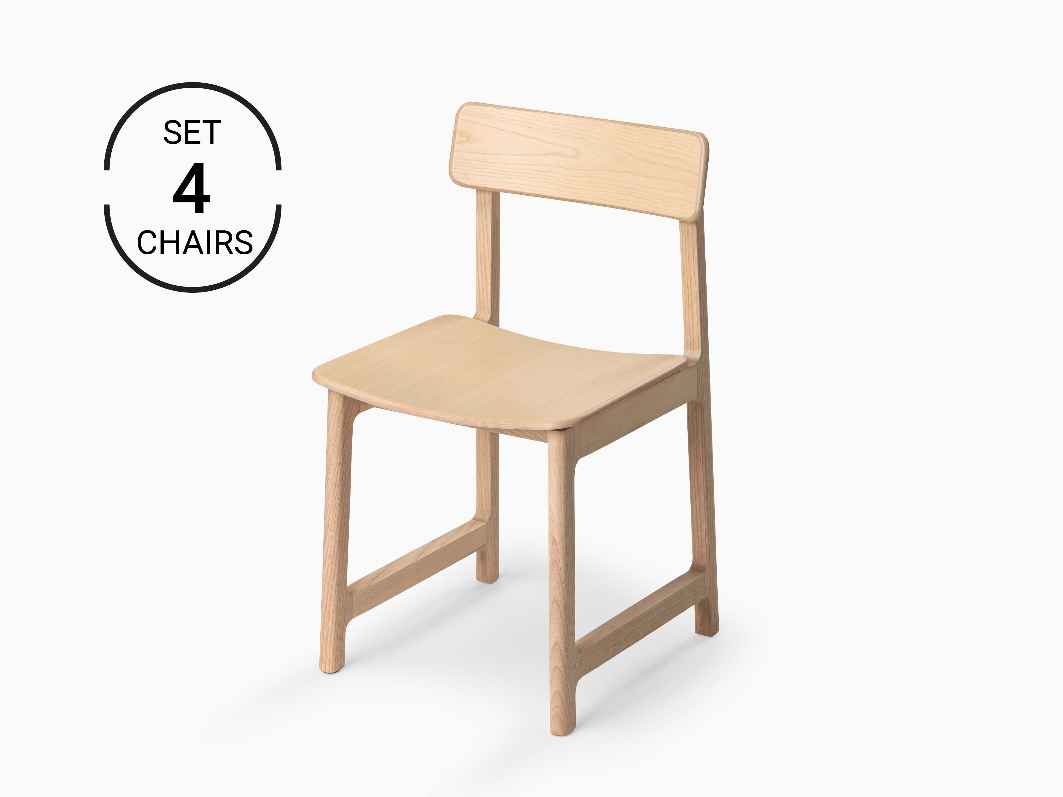 Minimalist Modern Chair in Ash Wood Frame Collection - 4 Chairs