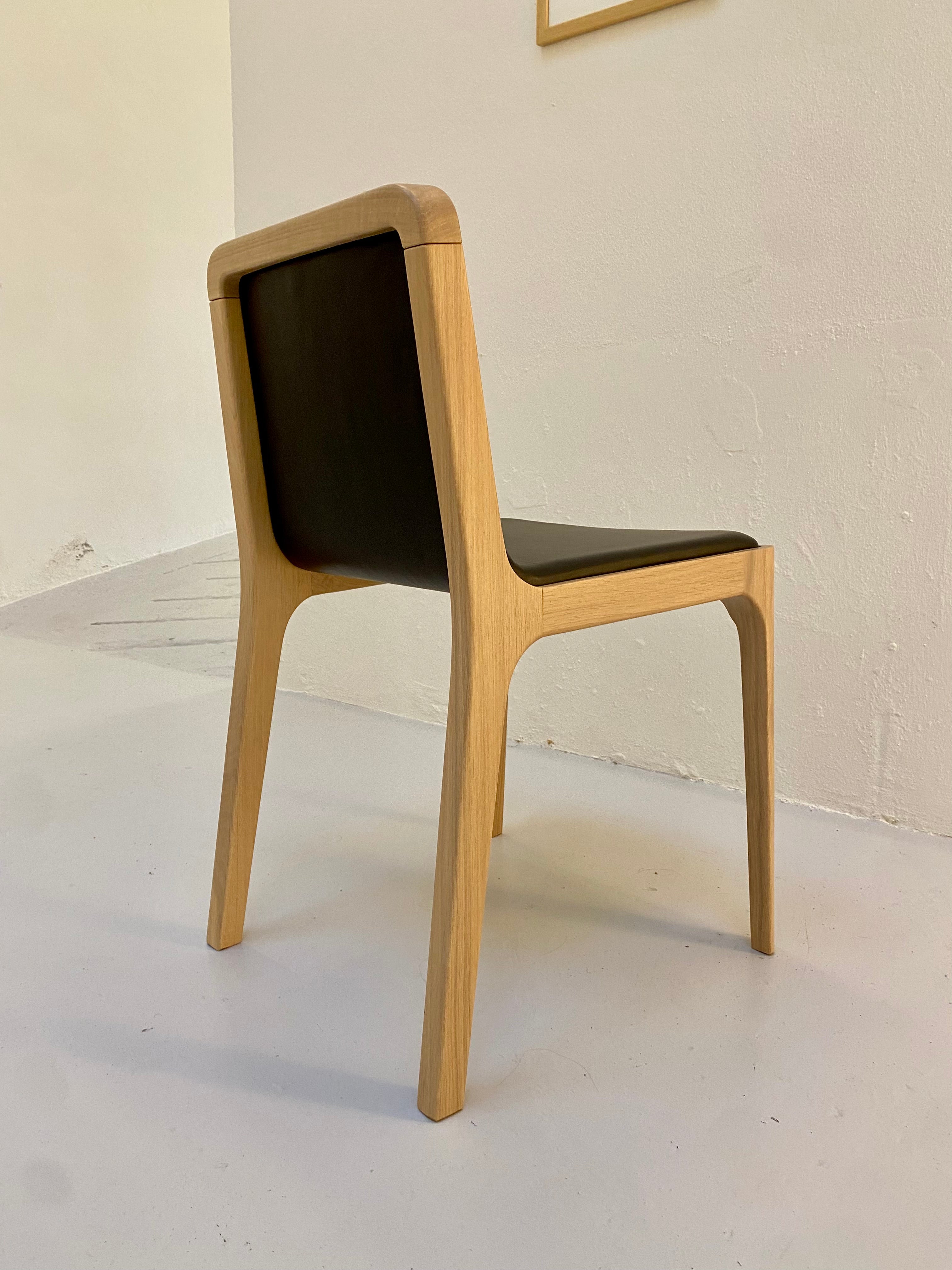 Minimalist Modern Chair in Ash Wood Leather Cast Collection - 8 Chairs