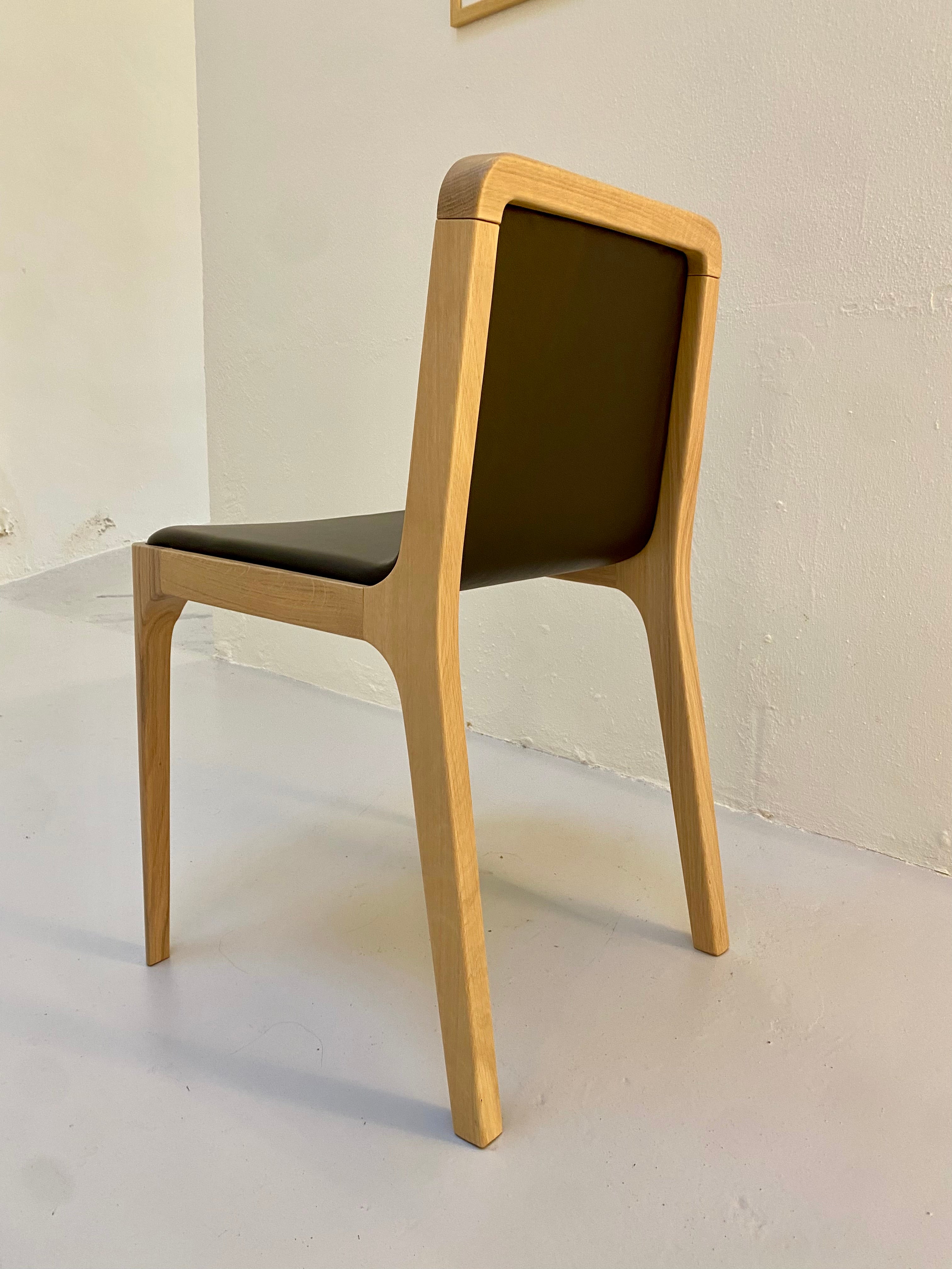 Minimalist Modern Chair in Ash Wood Leather Cast Collection - 8 Chairs