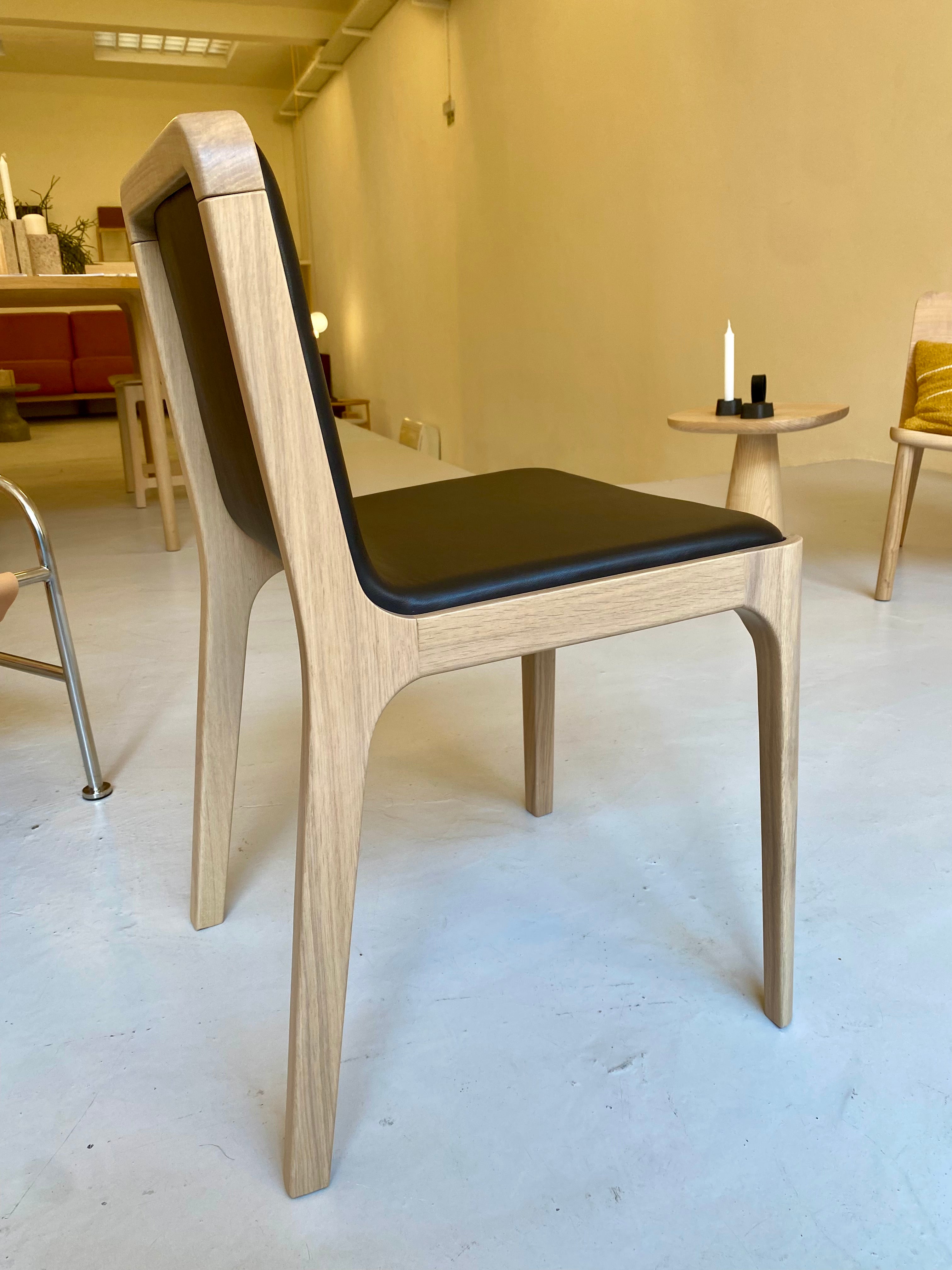 Minimalist Modern Chair in Ash Wood Leather Cast Collection - 8 Chairs