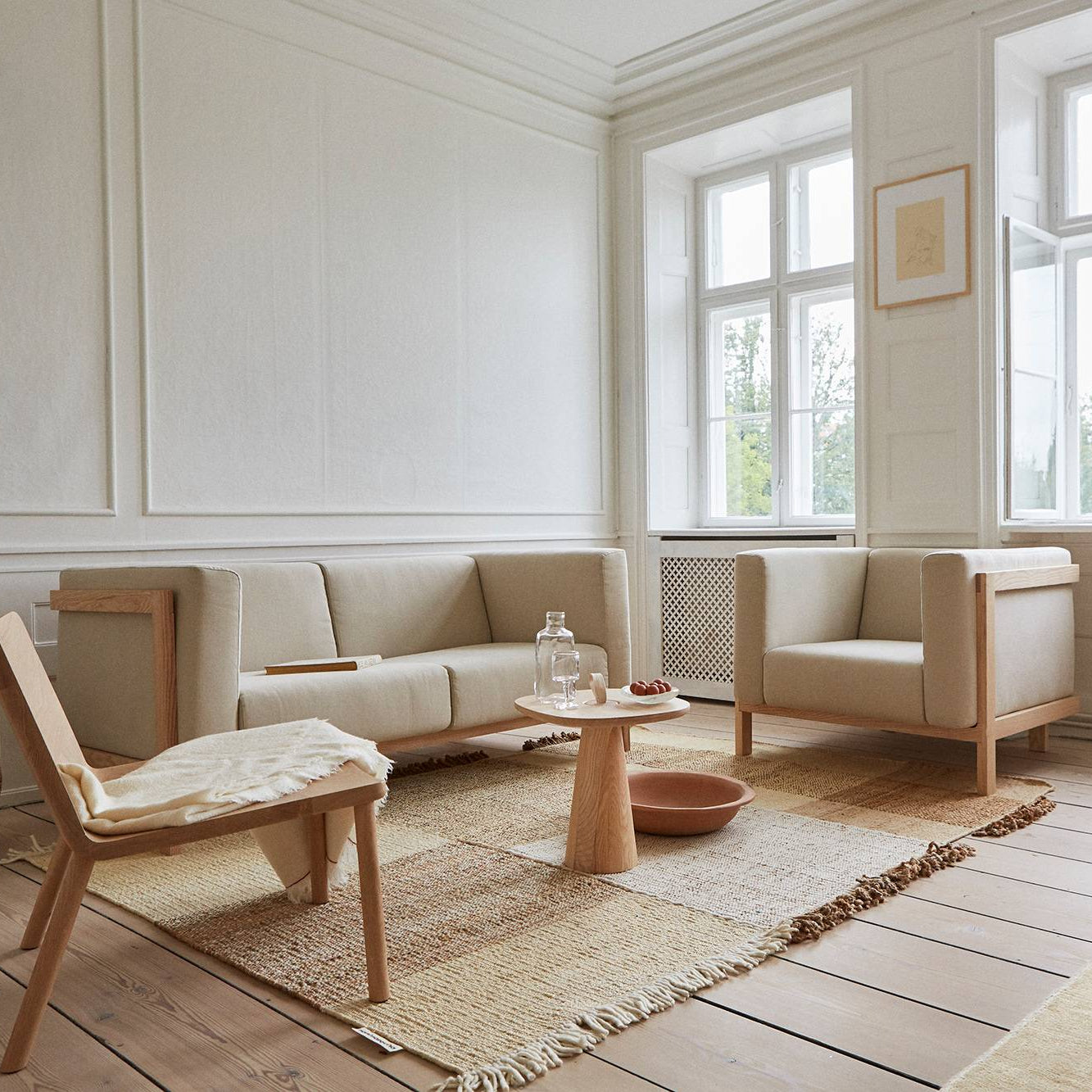 2x LIFT – Lounge Chair  & Three Seat Sofa in Solid Wood and Customizable Seat